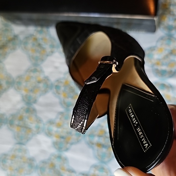 Y2K Valerie Stevens Gray Pinstripe Sling Back Heels - Picture 12 of 14